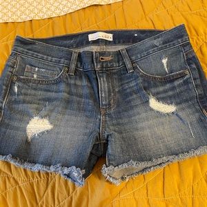 Ann Taylor LOFT Denim Shorts Mid Rise Distressed Sz 0/25